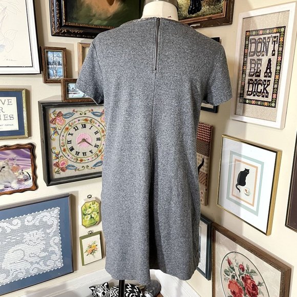 Ann Taylor Loft Gray Cotton Knit Short Sleeve Stretch Mini Dress with Beading XL - Picture 4 of 7